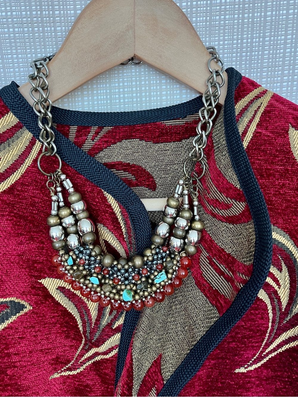 Vintage Anthropologie Pam Hiran Bold Statement Necklace Boho Etruscan Revival - Picture 1 of 15